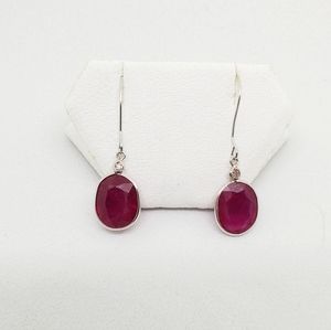 14k white gold diamond and natural ruby earrings